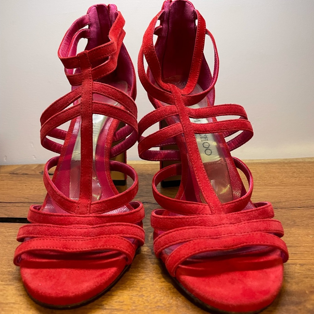Jimmy Choo red seude heels Selina 100 mm size 36